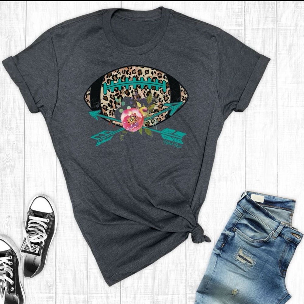 Rebel Rose Leopard Football Floral T-shirt